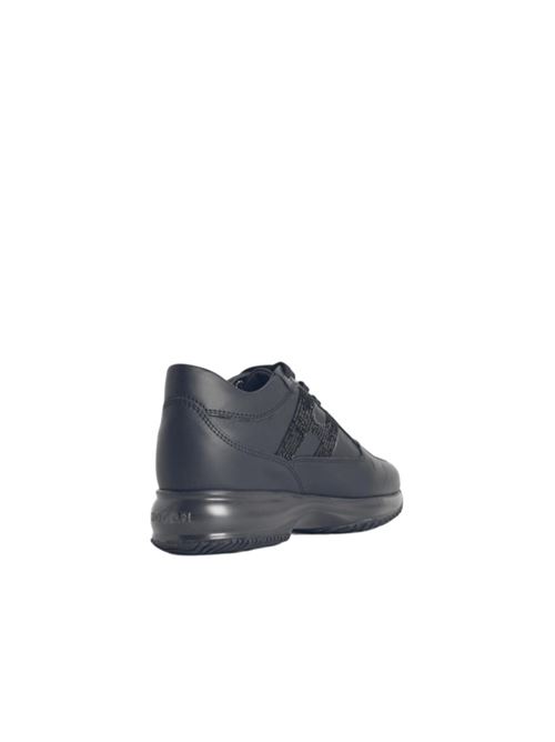 Sneakers da donna in pelle con H laterale di strass, colore nero HOGAN | HXW00N056400ZLB999